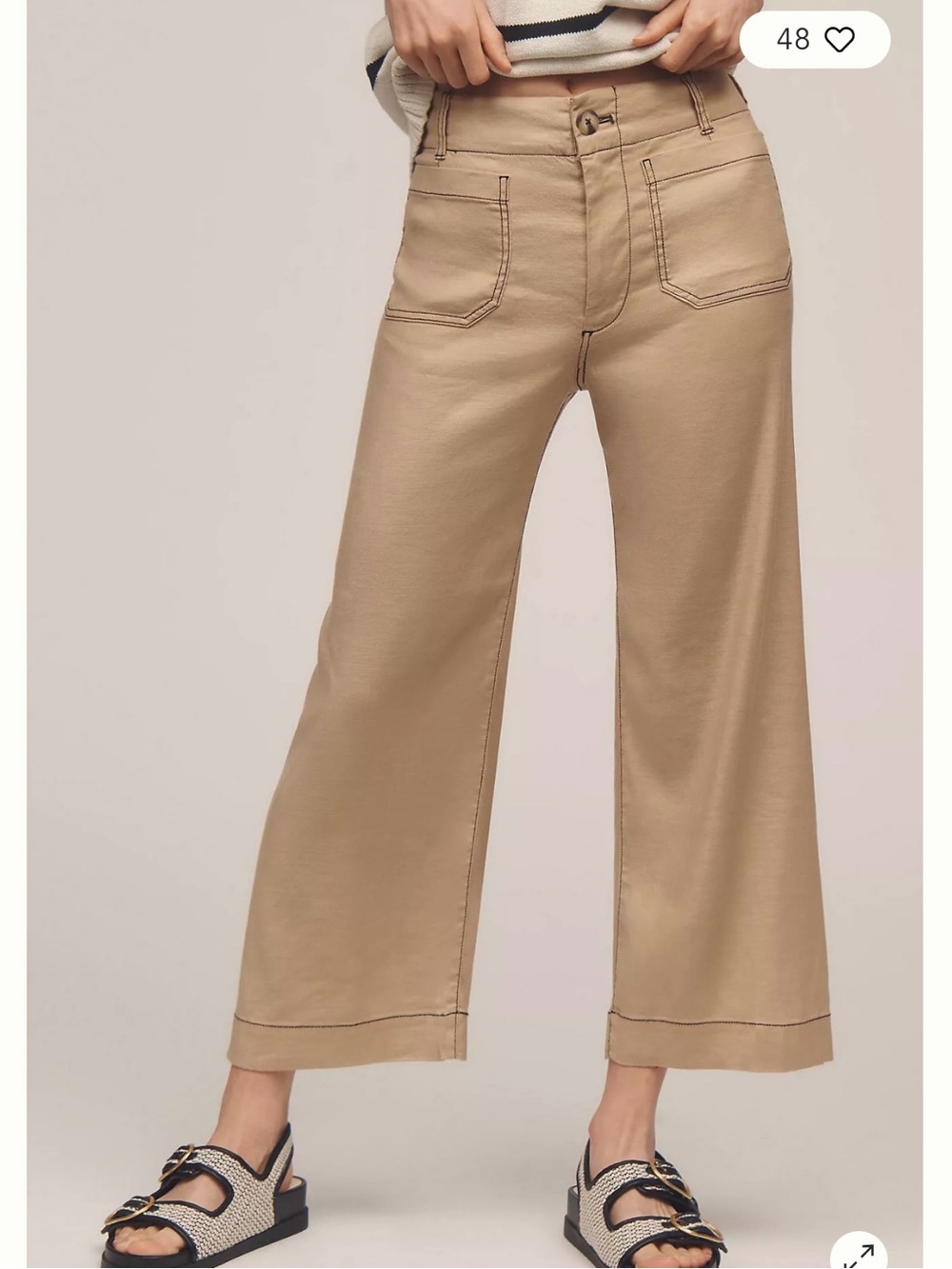 Maeve The Colette Beige Wide-Leg Cropped Trousers Size 28P